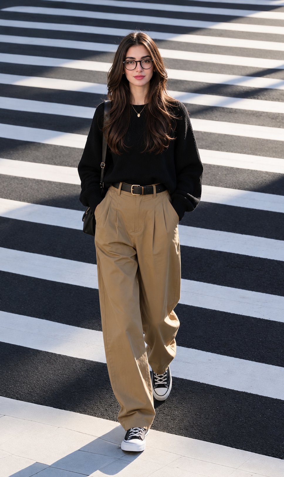 城市斑马线时尚女性街拍 / Stylish Woman Walking Zebra Crossing Urban Fashion,人像与摄影,人像、电影感、时尚,案例输出图 1