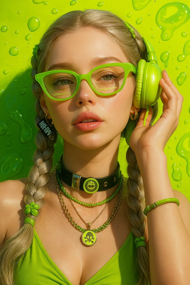 亮绿色极简时尚人像摄影 / Ultra Realistic Lime Green Fashion Portrait Advertising，人像与摄影，霓虹、人像、时尚，案例输出图 1