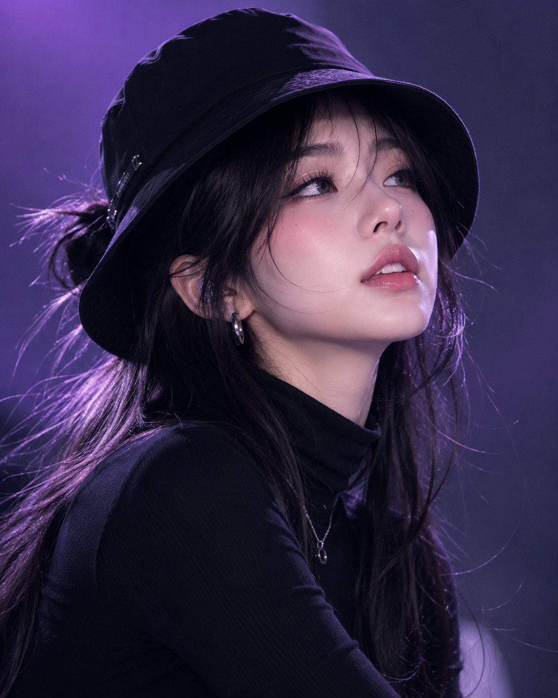 韩国时尚杂志风黑帽女性肖像 / Korean Woman Black Bucket Hat Fashion Editorial,人像与摄影,人像、电影感、时尚,案例输出图 1