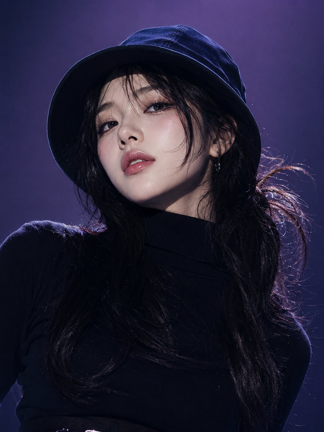 韩国时尚杂志风黑帽女性肖像 / Korean Woman Black Bucket Hat Fashion Editorial，人像与摄影，人像、电影感、时尚，案例输出图 2