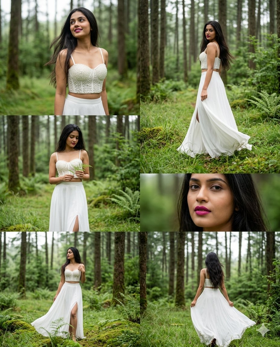 印度美女魔法森林五连拍垂直肖像 / Indian Woman Enchanted Forest Cinematic Portrait Strip,人像与摄影,人像、电影感、时尚,案例输出图 1