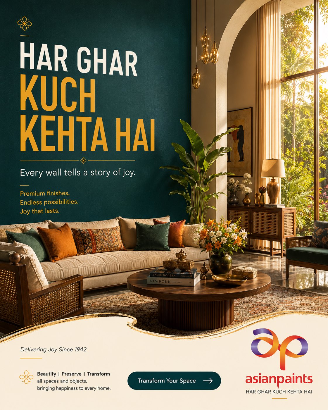 亚洲涂料高端家居装饰广告海报 / Asian Paints Premium Luxury Interior Ad Poster,UI 与社交媒体截图,电影感、海报、UI,案例输出图 1