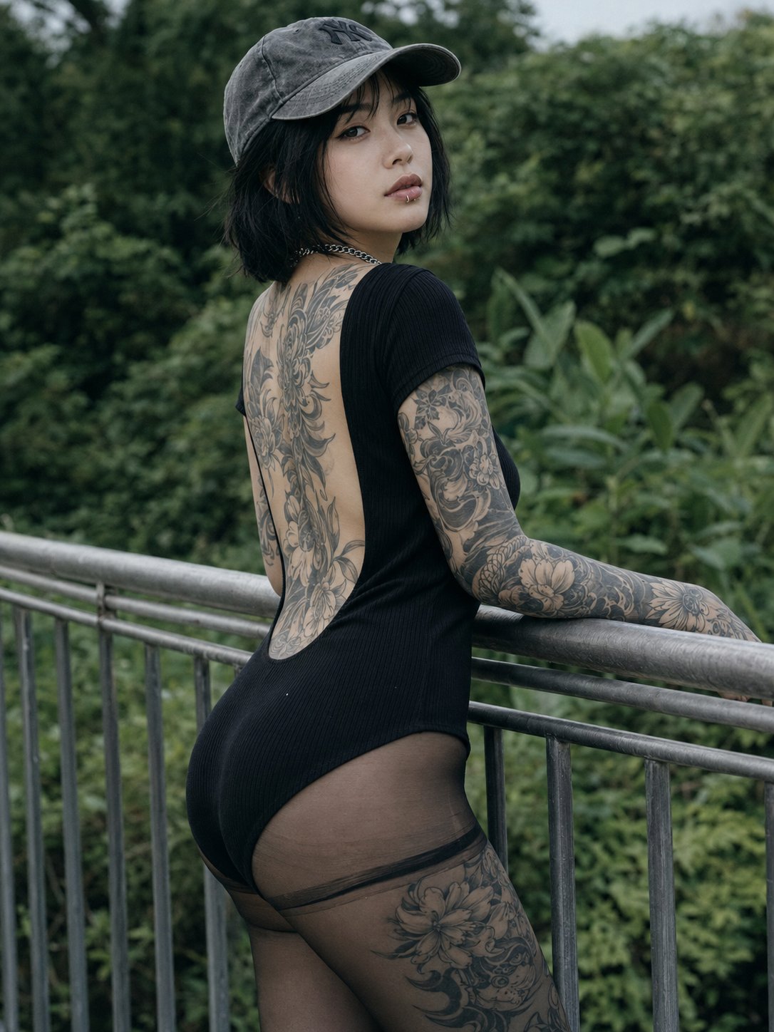 户外冷淡风纹身女孩街头人像 / Ultra Realistic Outdoor Asian Tattoo Girl Portrait,角色设计,人像、角色、二次元,案例输出图 1