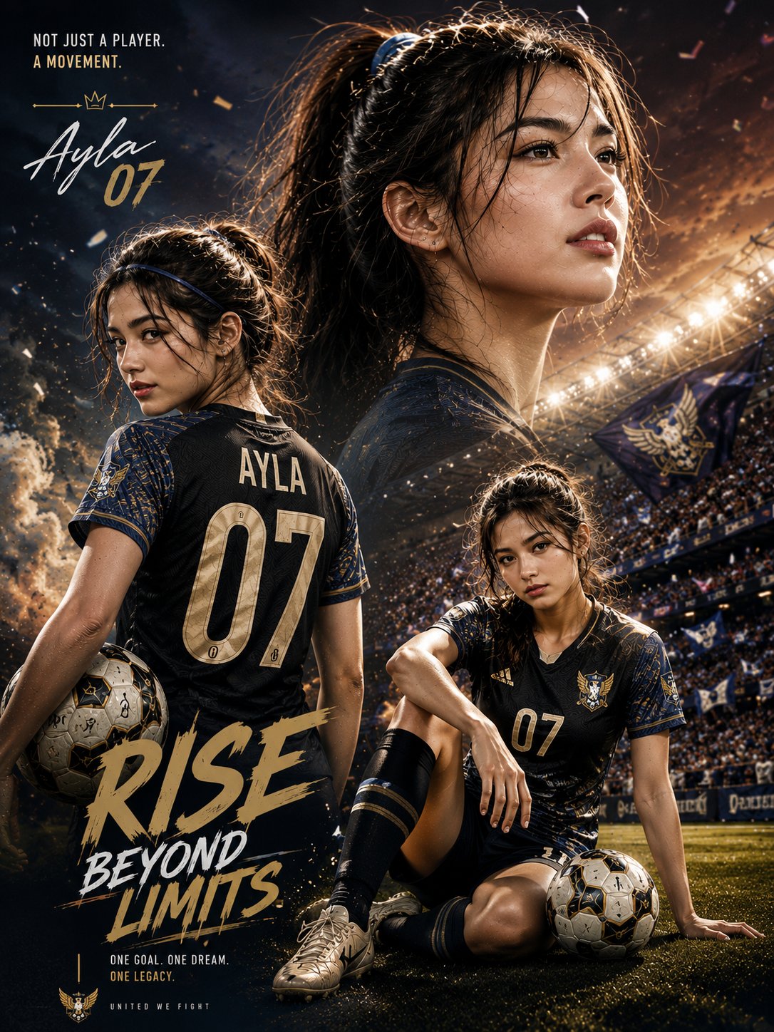史诗级足球巨星多重曝光海报 / Epic Football Superstar Triple Exposure Editorial Poster，角色设计，人像、电影感、时尚，案例输出图 2