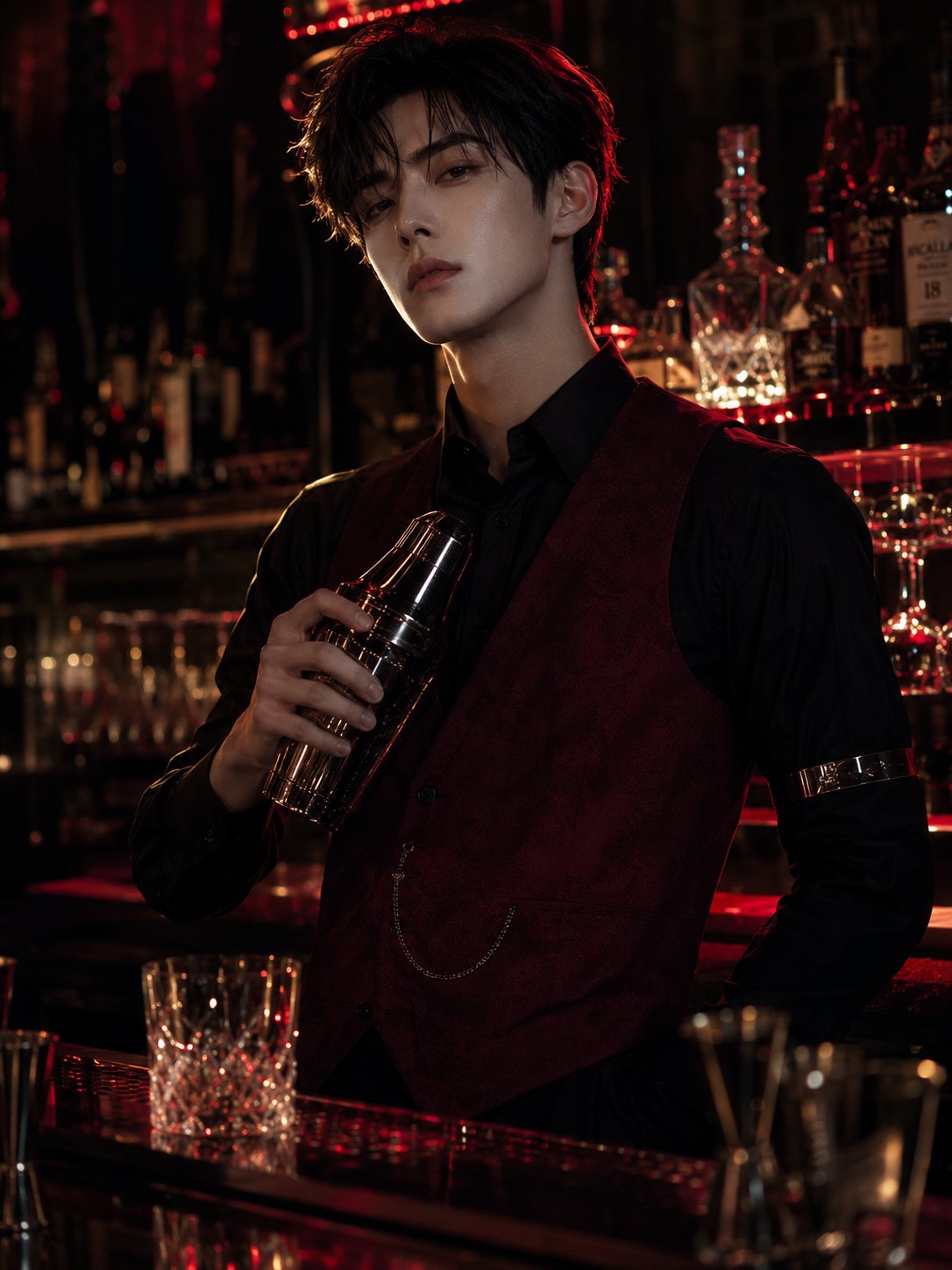深夜调酒师危险感清俊人设 / Late Night Bartender Dangerous Handsome Style,海报与插画,海报、插画、海报与插画,案例输出图 1
