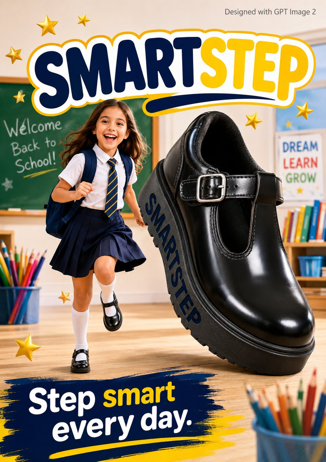 开学季广告海报女孩与巨型皮鞋 / Back To School Advertisement Poster Girl Giant Shoe,人像与摄影,人像、海报、排版,案例输出图 1