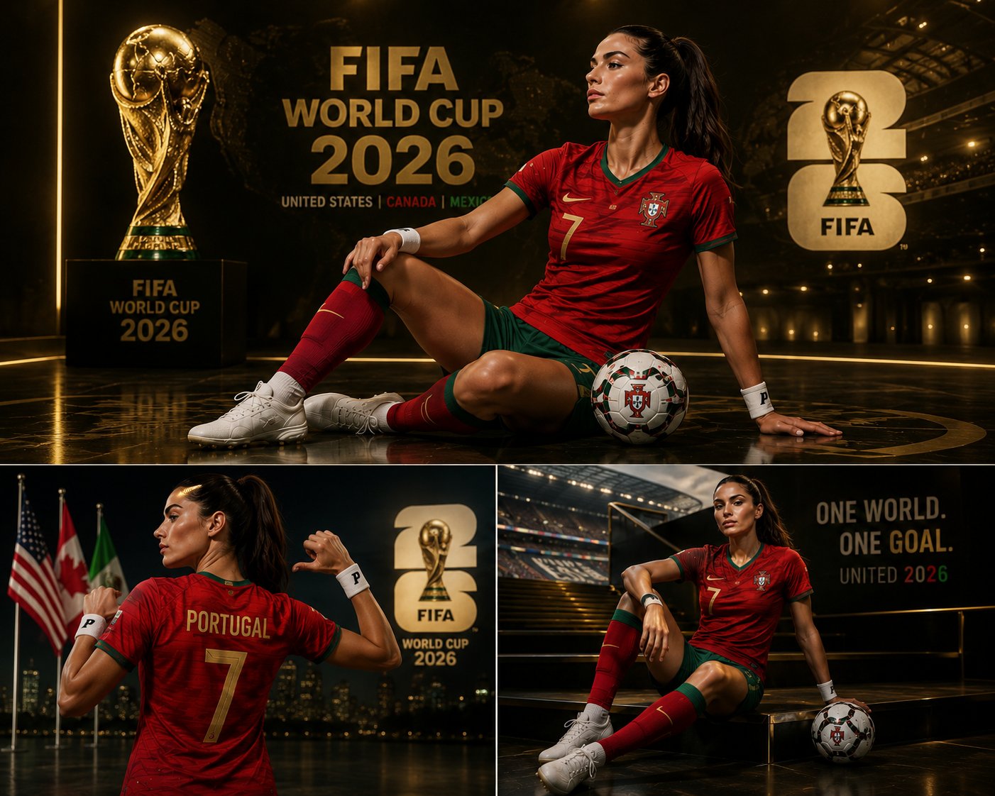 2026世界杯葡萄牙女球迷运动海报 / 2026 Fifa World Cup Portugal Female Fan Poster Collage，人像与摄影，人像、电影感、时尚，案例输出图 1