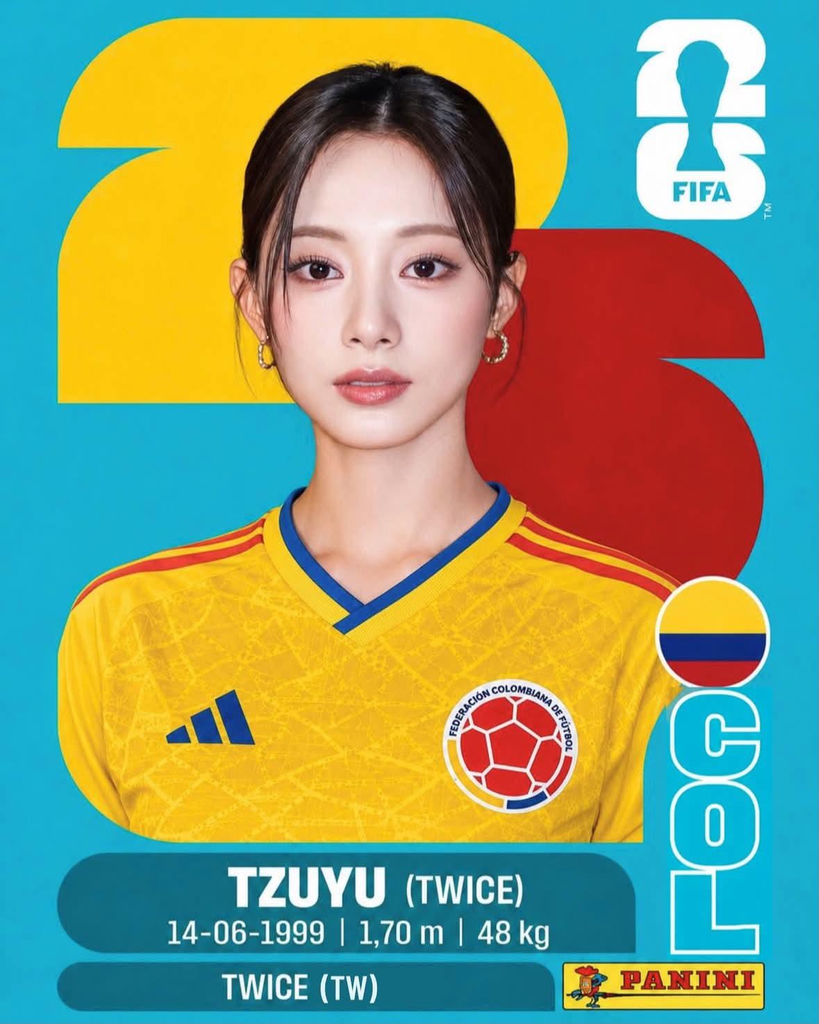 2026世界杯Kpop偶像哥伦比亚球星贴纸卡 / Panini Fifa 2026 Kpop Colombia Sticker Card,人像与摄影,人像、电影感、排版,案例输出图 1