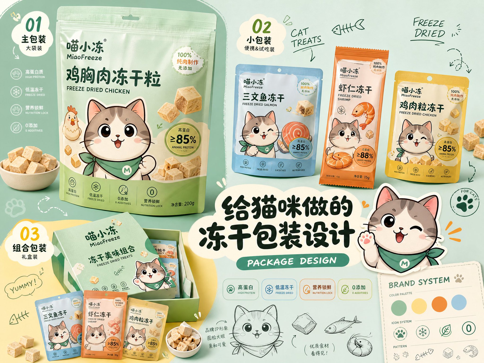 品牌包装设计提案速览布局 / Brand Packaging Design Proposal Quick View,UI 与社交媒体截图,海报、插画、UI,案例输出图 1