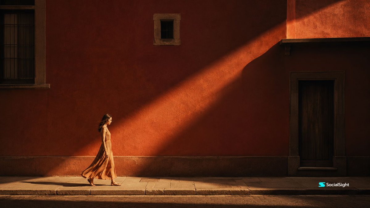 黄金时段红墙边的孤独行者 / Cinematic Urban Golden Hour Woman Red Wall,人像与摄影,35mm、人像、电影感,案例输出图 1