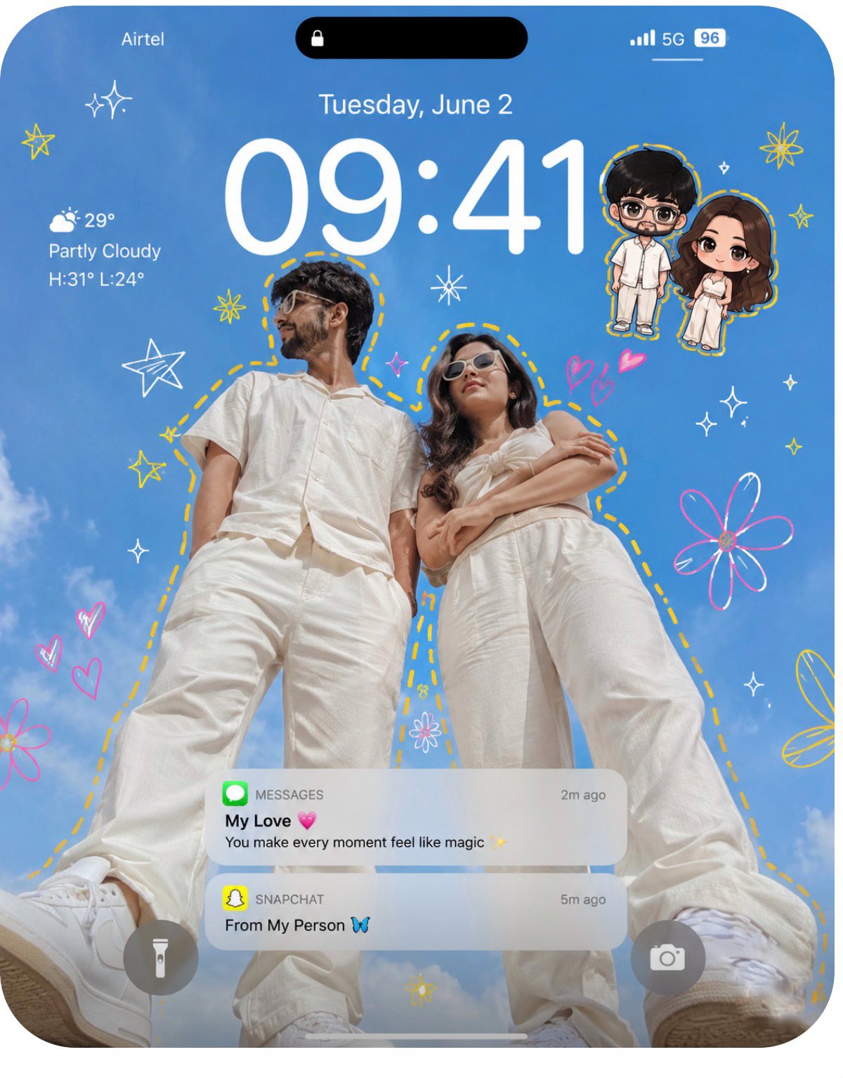 超现实苹果风情侣涂鸦手机锁屏壁纸 / Ultra Realistic Iphone Couple Doodle Wallpaper，角色设计，时尚、角色、二次元，案例输出图 1