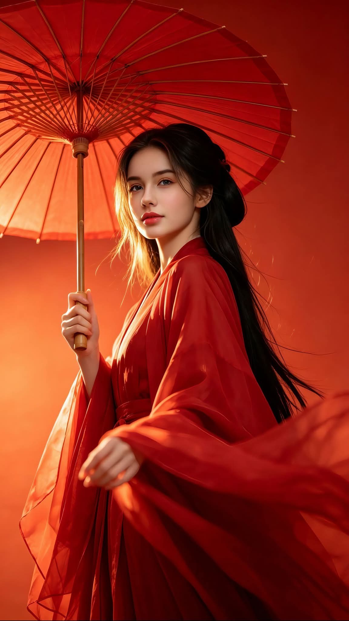 超写实古典风红衣汉服美女人像 / Ultra Realistic Classical Chinese Fantasy Hanfu Photography,人像与摄影,人像、电影感、时尚,案例输出图 1
