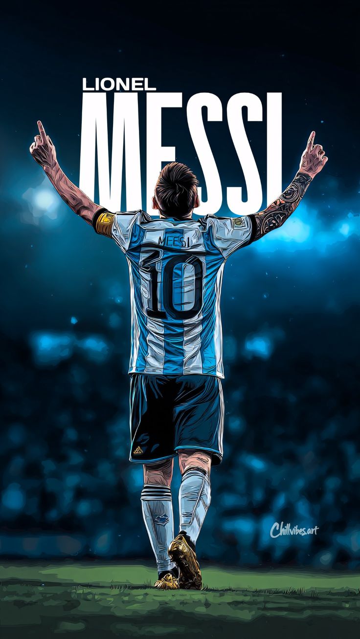 梅西背影胜利庆祝足球海报 / Messi Victory Celebration Sports Poster Artwork,角色设计,电影感、海报、插画,案例输出图 1