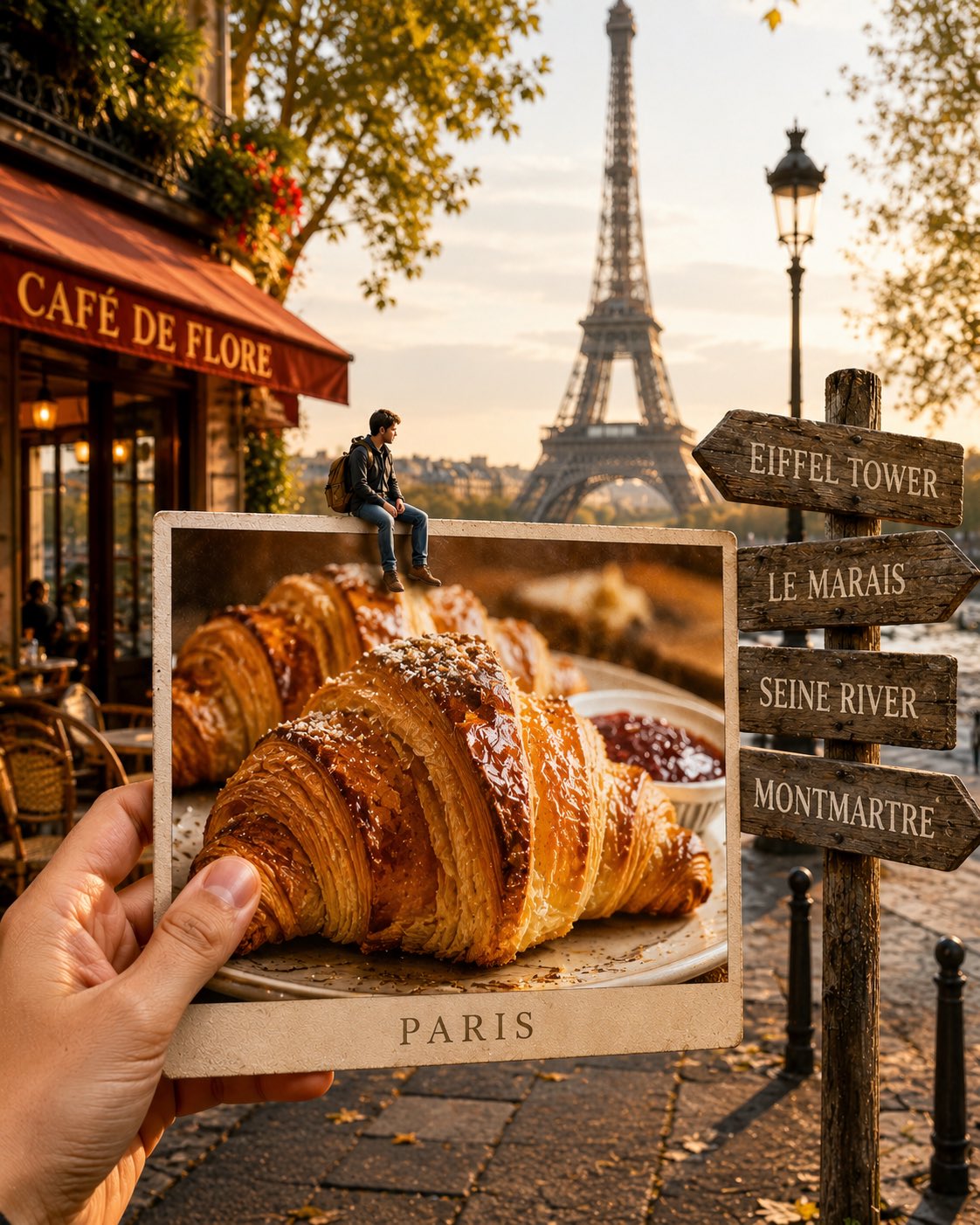 超写实旅游美食明信片合成摄影 / Hyper Realistic Travel Food Postcard Scene，人像与摄影，人像、电影感、时尚，案例输出图 2