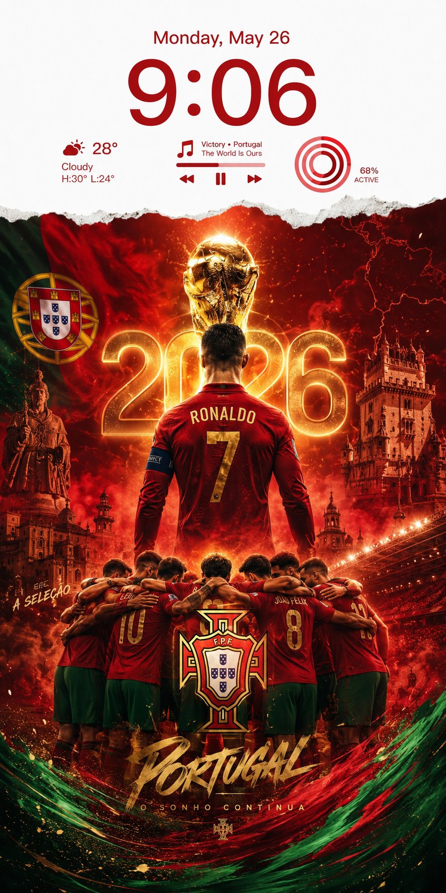 2026世界杯葡萄牙传奇7号手机壁纸 / Portugal 2026 World Cup Legend Captain Smartphone Wallpaper,UI 与社交媒体截图,电影感、海报、UI,案例输出图 1