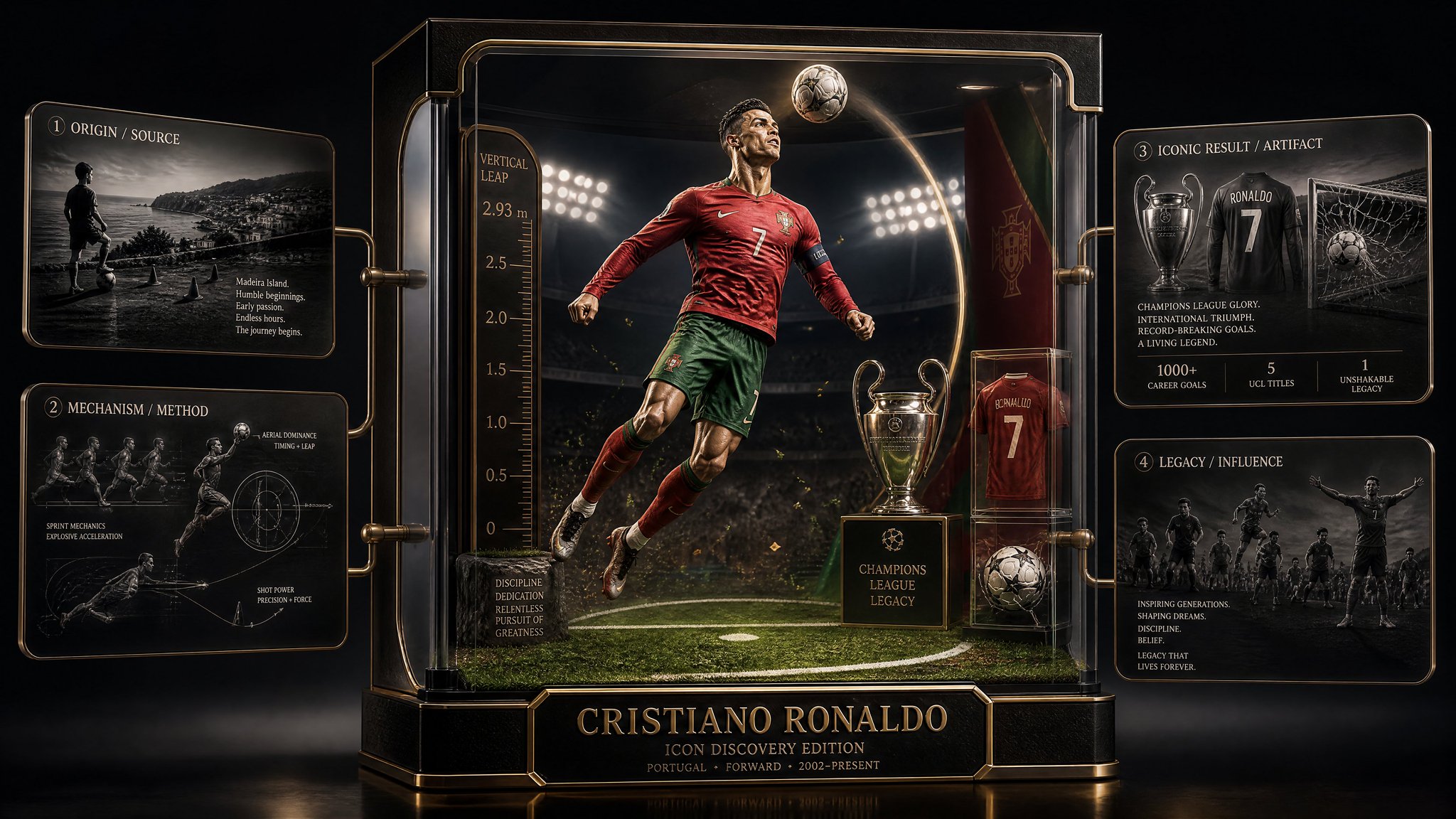 足球传奇图标探索版豪华收藏品展示盒摄影 / Football Legend Icon Discovery Edition Luxury Diorama，角色设计，35mm、电影感、时尚，案例输出图 2