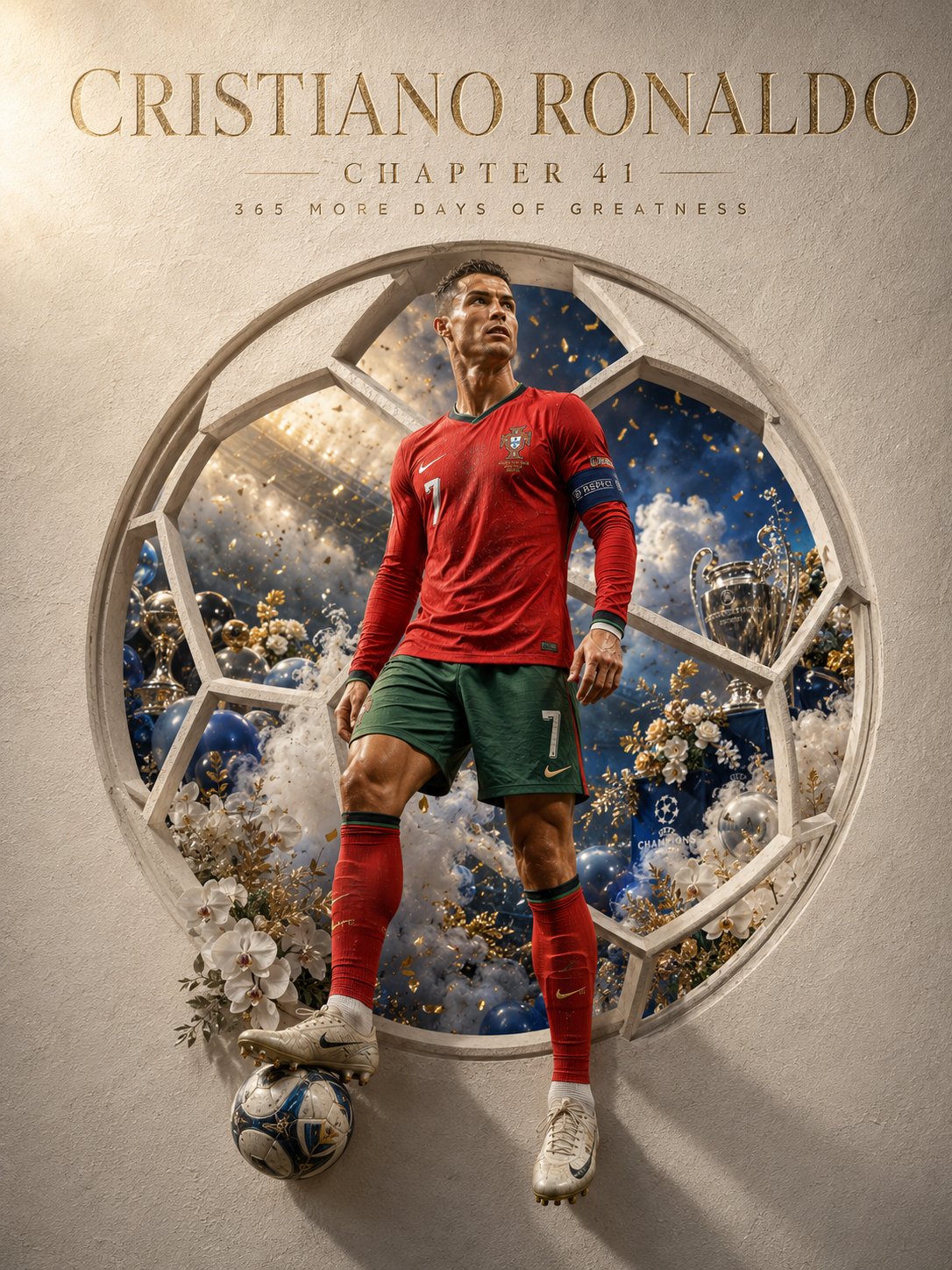 C罗奢华足球社论海报设计 / Cristiano Ronaldo Luxury Editorial Poster,人像与摄影,霓虹、人像、电影感,案例输出图 1