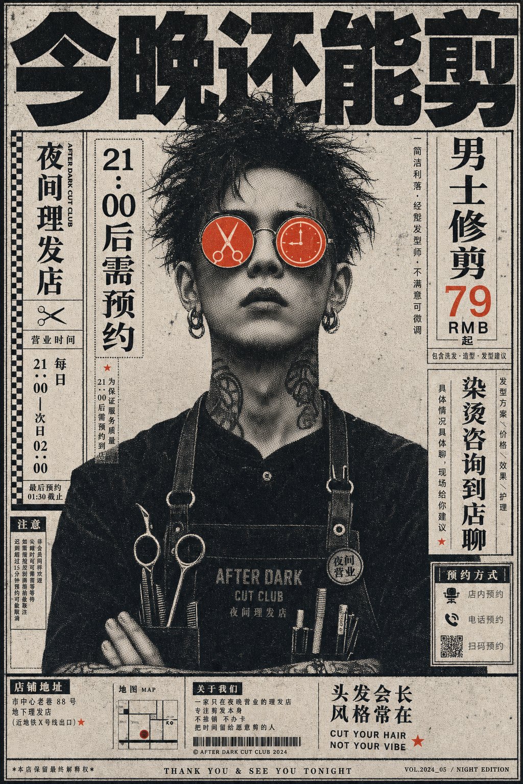 复古印刷感橙皮冷萃店员海报 / Retro Print Orange Peel Cold Brew Poster,角色设计,人像、时尚、海报,案例输出图 1