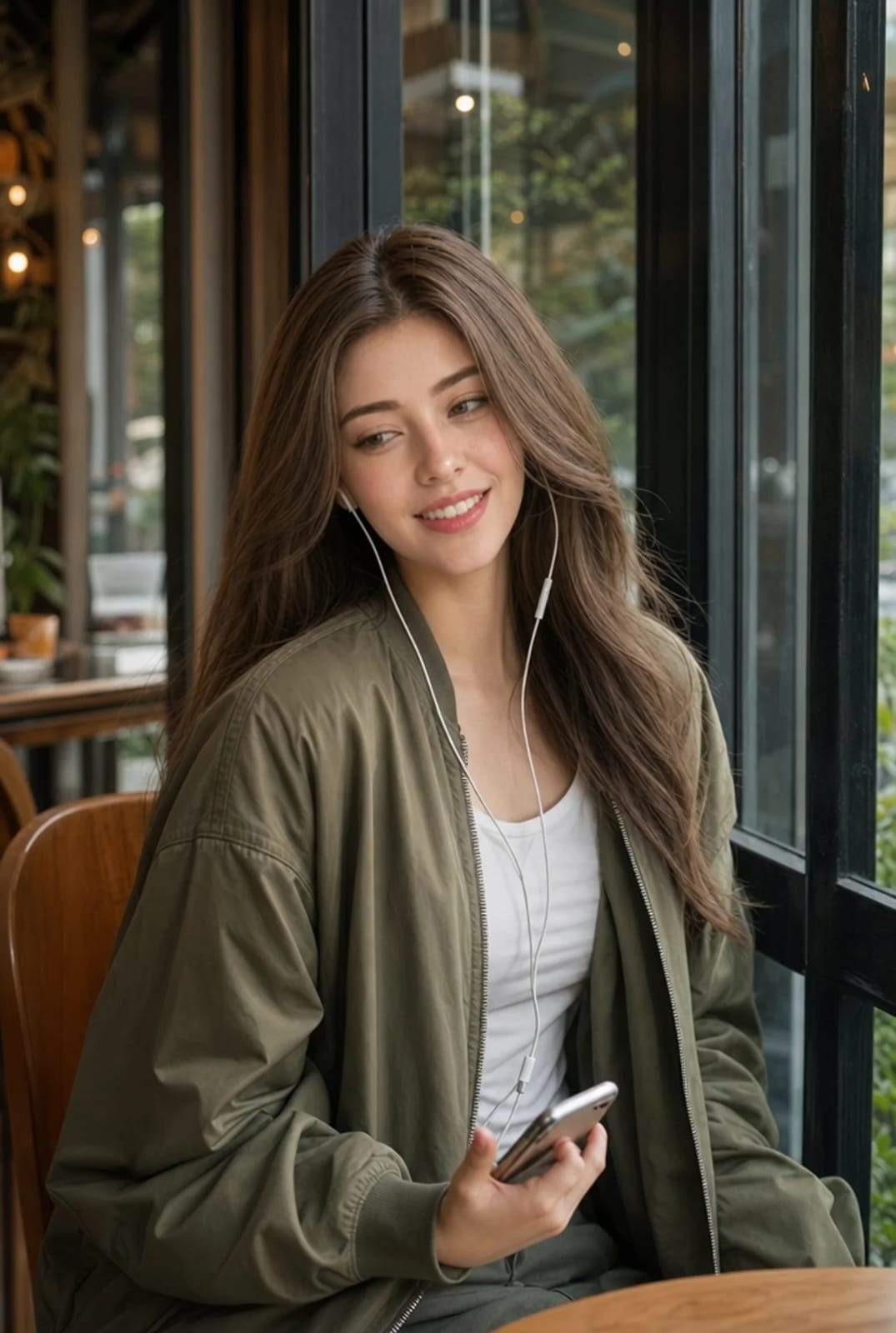 咖啡馆窗边质感写实亚洲女性人像 / Ultra Realistic Asian Woman Cafe Portrait,人像与摄影,人像、电影感、时尚,案例输出图 1
