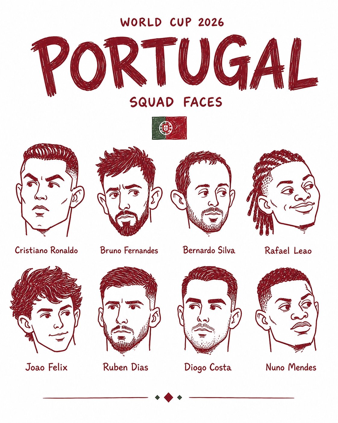 2026世界杯国家队涂鸦名单海报 / World Cup 2026 Doodle Roster Poster，人像与摄影，人像、时尚、海报，案例输出图 2