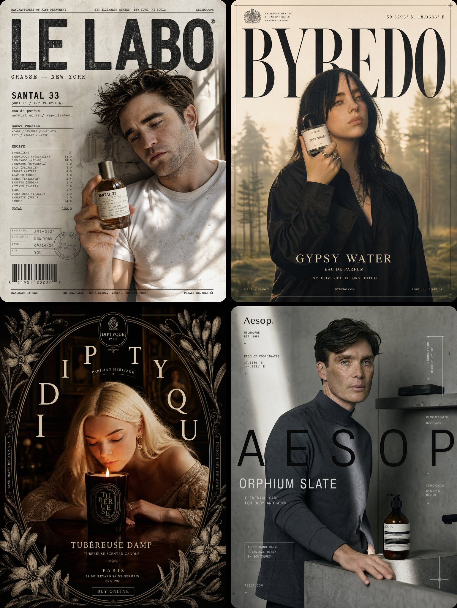 Le Labo罗伯特帕丁森极简香水海报 / Le Labo Robert Pattinson Santal 33 Fragrance Poster，海报与插画，海报、插画、极简，案例输出图 1