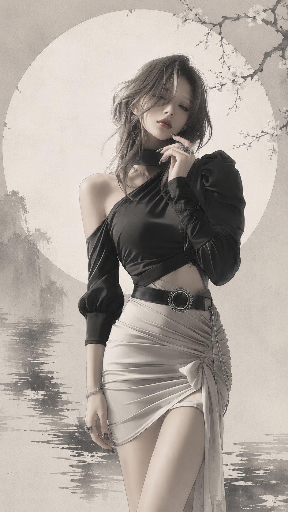 极简东方禅意半写实插画 / Minimalist Oriental Zen Semi Realistic Illustration,人像与摄影,人像、时尚、海报,案例输出图 1