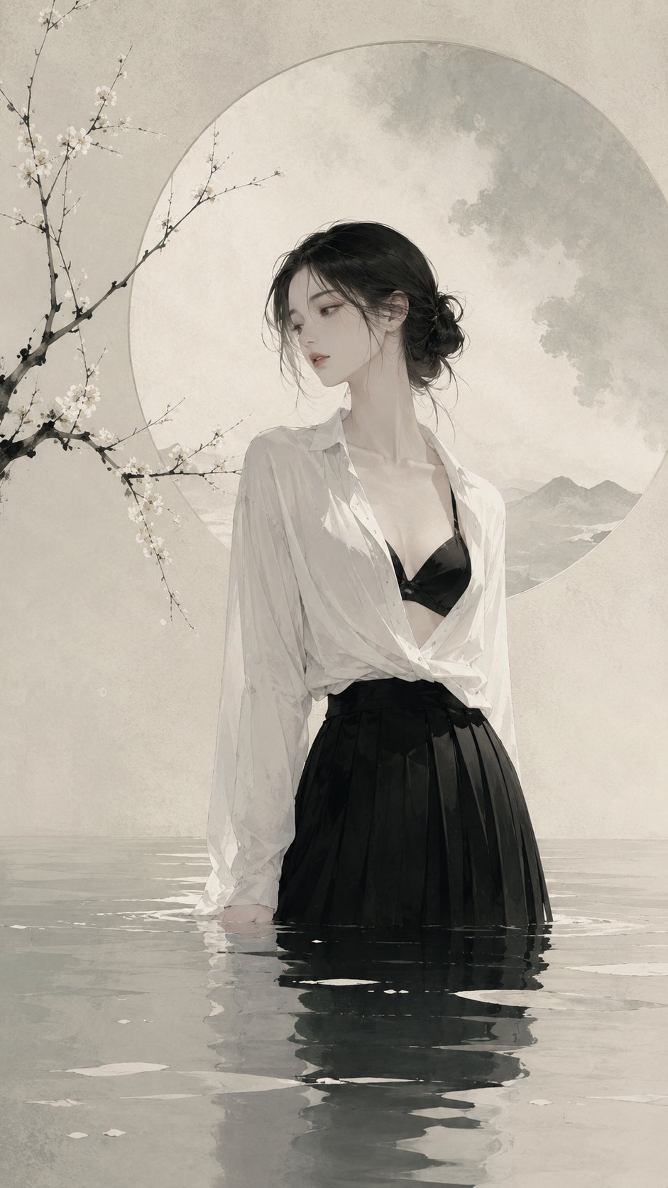 极简东方禅意半写实插画 / Minimalist Oriental Zen Semi Realistic Illustration，人像与摄影，人像、时尚、海报，案例输出图 2