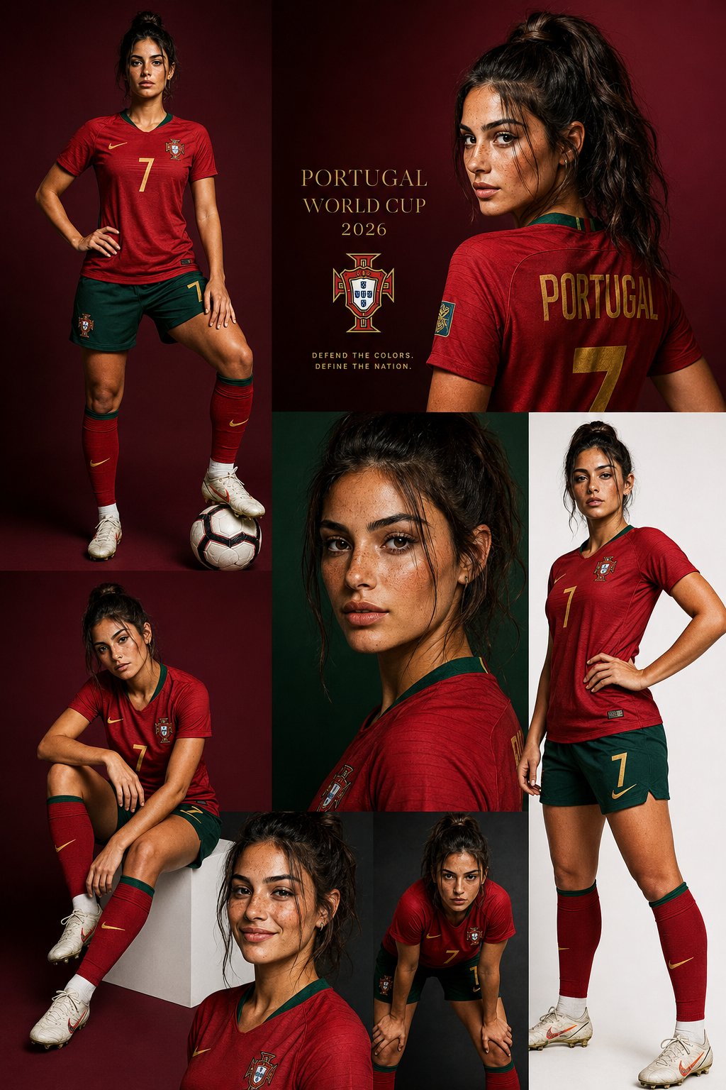 葡萄牙女足奢华运动时尚杂志拼贴 / Portugal Luxury Sports Fashion Magazine Collage,人像与摄影,人像、电影感、时尚,案例输出图 1