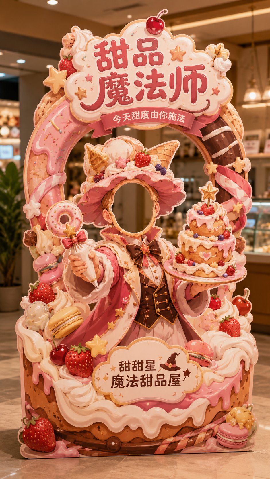 互动打卡异形立牌设计效果图 / Interactive Cutout Standee Design Prompt，UI 与社交媒体截图，海报、UI、截图，案例输出图 2