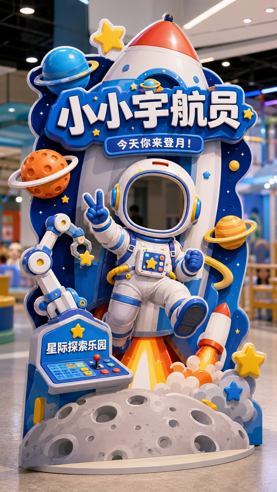 互动打卡异形立牌设计效果图 / Interactive Cutout Standee Design Prompt，UI 与社交媒体截图，海报、UI、截图，案例输出图 1