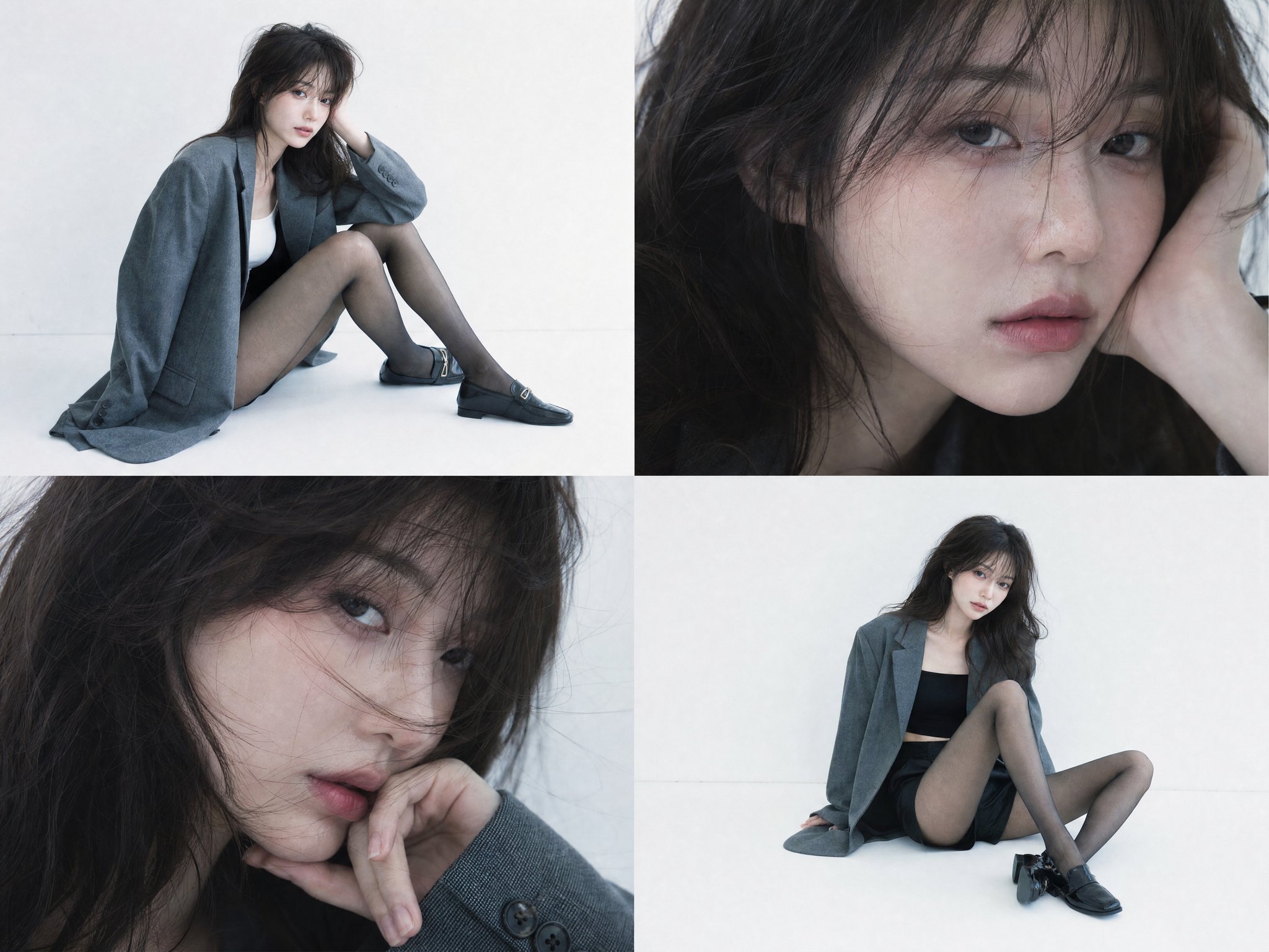 韩系时尚杂志四宫格人像摄影 / Korean Fashion Magazine Four Panel Editorial Grid，人像与摄影，35mm、人像、时尚，案例输出图 1