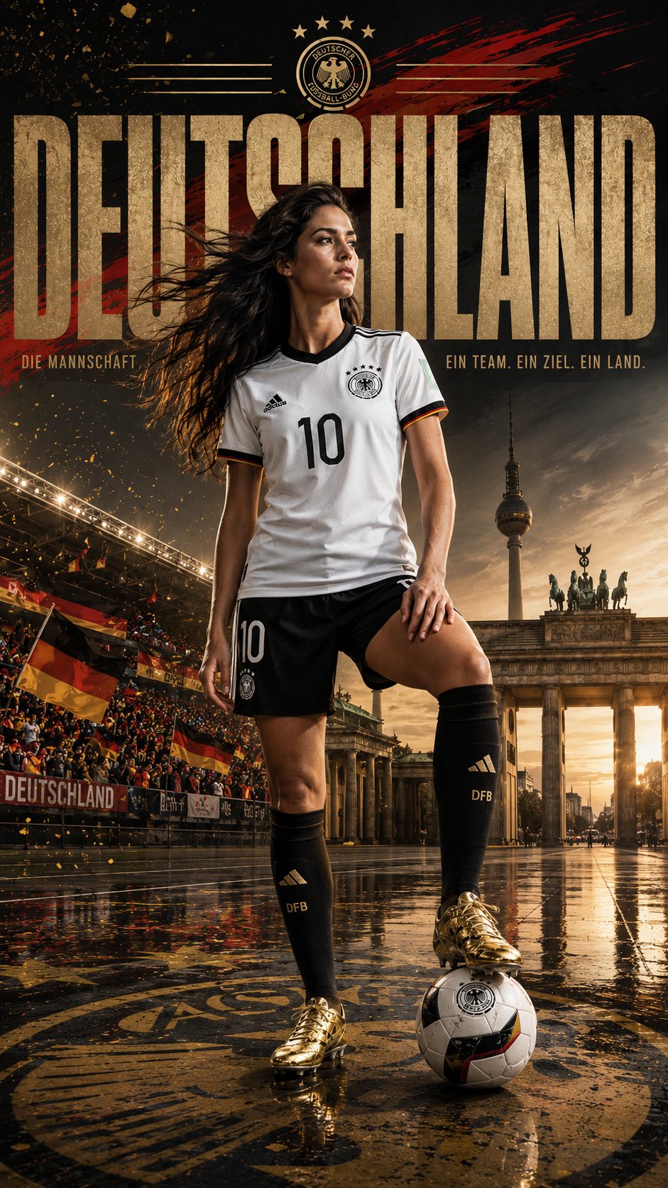 超写实德国女足世界杯宣传海报 / Ultra Realistic Germany Female Footballer Campaign Poster,角色设计,电影感、时尚、海报,案例输出图 1