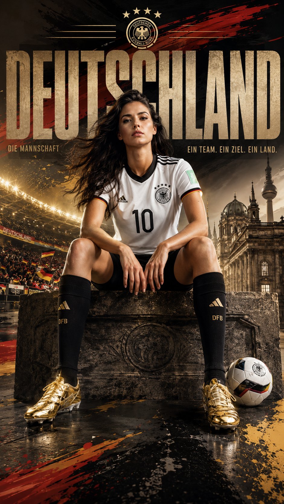 超写实德国女足世界杯宣传海报 / Ultra Realistic Germany Female Footballer Campaign Poster，角色设计，电影感、时尚、海报，案例输出图 2