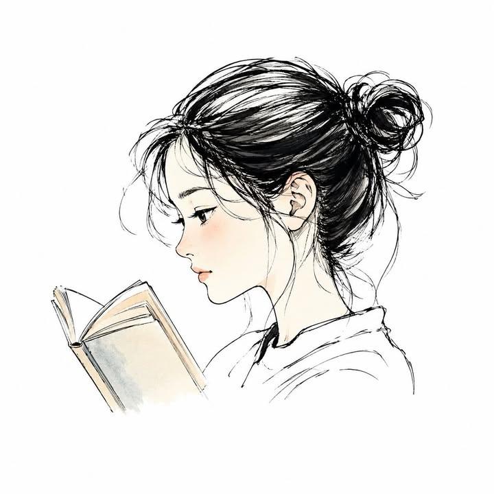 怀旧平成风精细墨绘侧颜人像 / Nostalgic Heisei Era Japanese Ink Sketch,人像与摄影,人像、时尚、插画,案例输出图 1