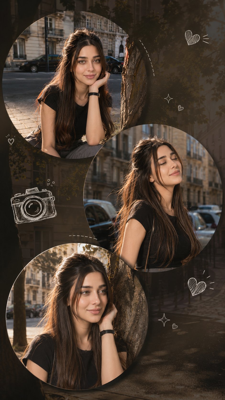 黄金时刻欧式街头少女三联拼贴画 / Golden Hour European Street Girl Collage 9 16,角色设计,电影感、角色、二次元,案例输出图 1