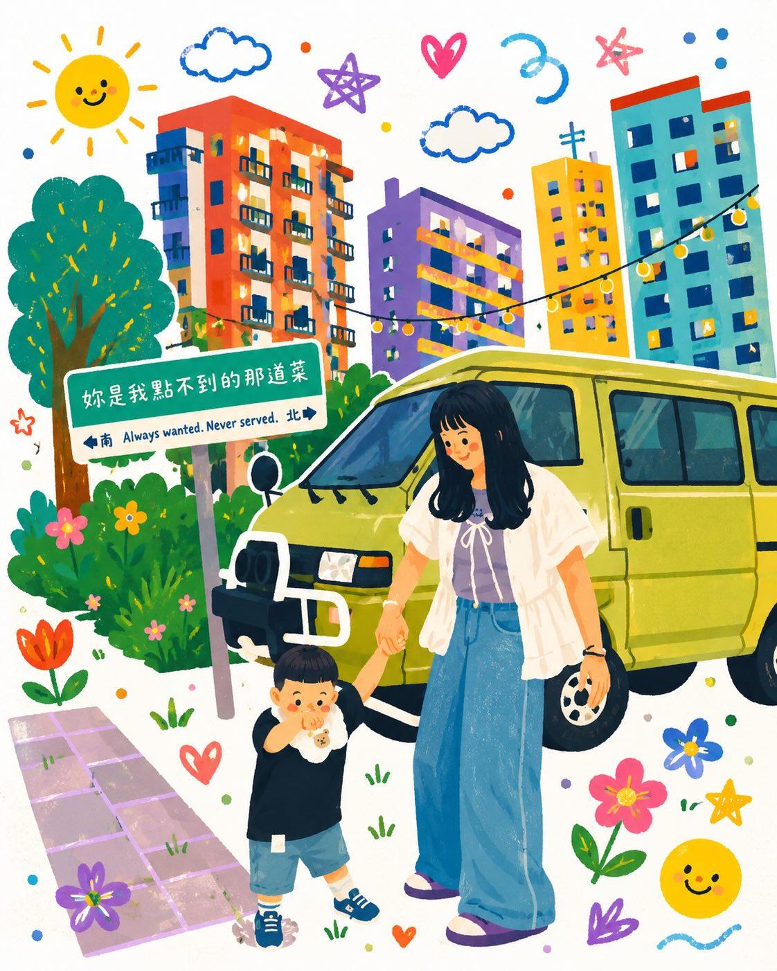 温馨奇幻童话绘本插画母女与露营车 / Heartwarming Whimsical Childrens Storybook Illustration Mother Camper,角色设计,插画、角色、排版,案例输出图 1