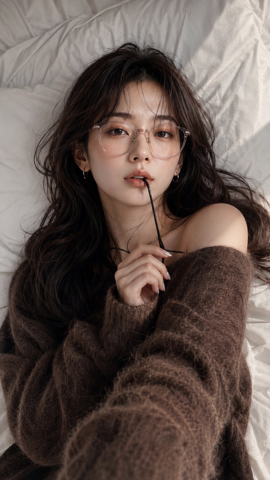 韩系简约居家氛围感女性人像摄影 / Korean Lifestyle Editorial Portrait Overhead Selfie,人像与摄影,35mm、人像、时尚,案例输出图 1
