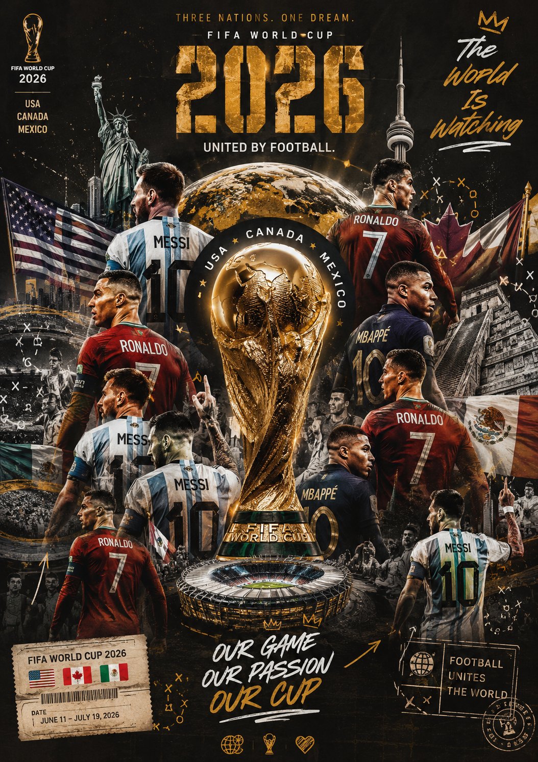 2026世界杯黑金电影感体育拼贴海报 / Fifa World Cup 2026 Premium Poster Design，人像与摄影，人像、电影感、海报，案例输出图 1