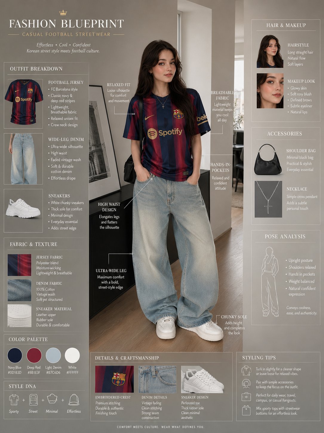 足球休闲街头风女性服装设计蓝图 / Stylish Woman Football Streetwear Fashion Blueprint,人像与摄影,人像、电影感、时尚,案例输出图 1