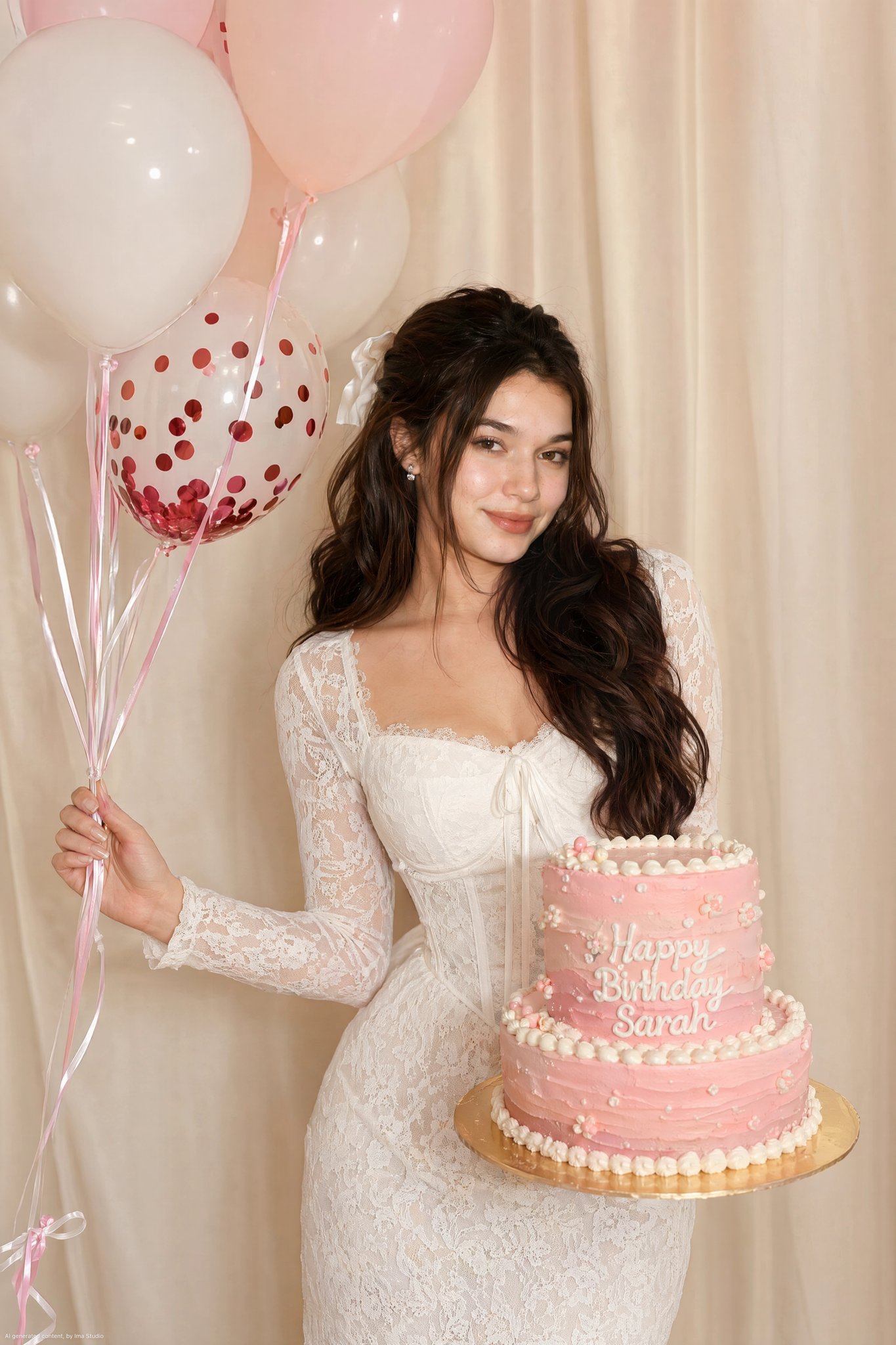 南亚女性生日蕾丝长裙蛋糕气球人像 / South Asian Woman Birthday Lace Dress Cake Balloons,人像与摄影,人像、人像与摄影,案例输出图 1