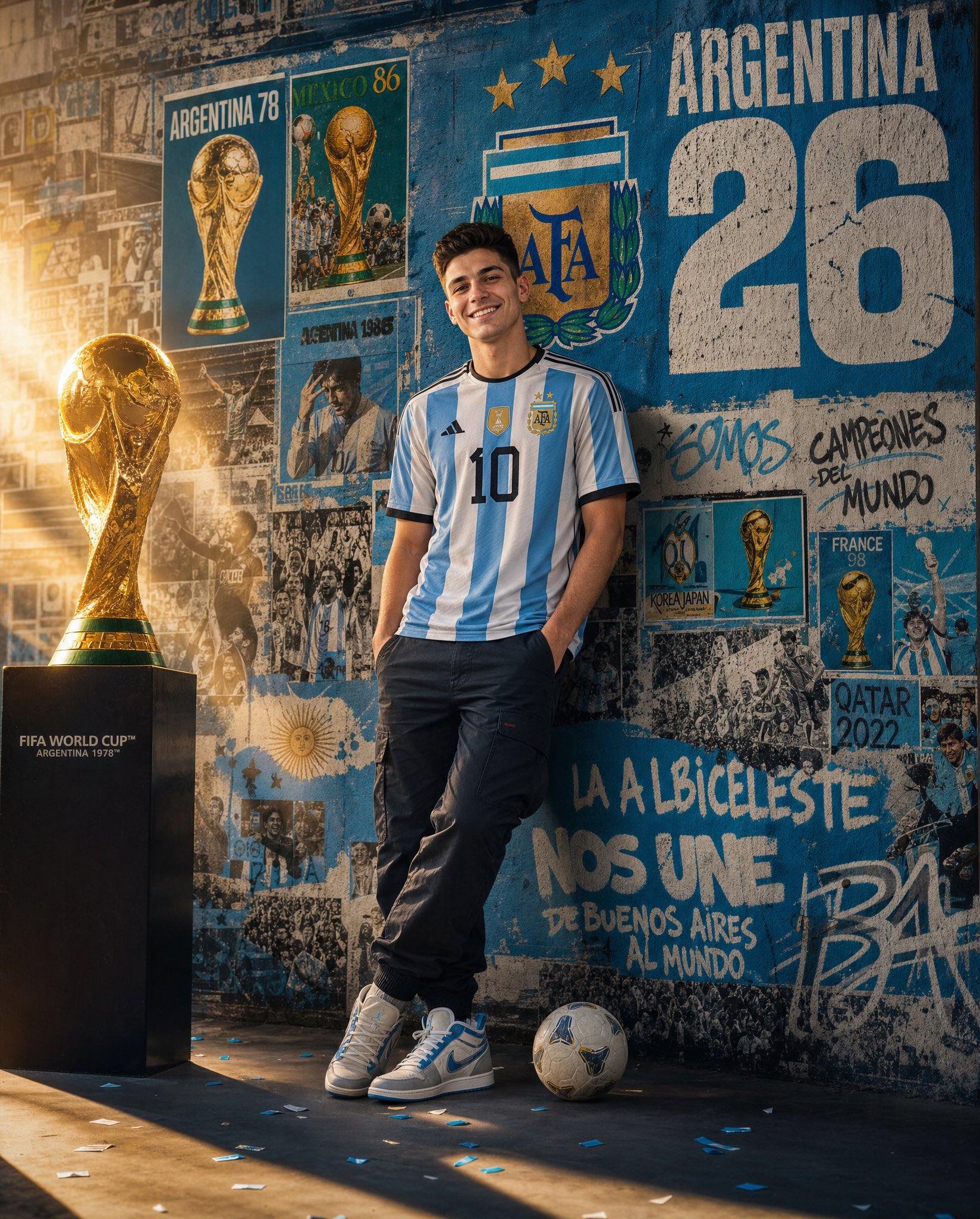 阿根廷国家队足球文化超写实广告海报 / Ultra Realistic Argentina 26 Sports Advertising Poster，角色设计，人像、电影感、海报，案例输出图 1