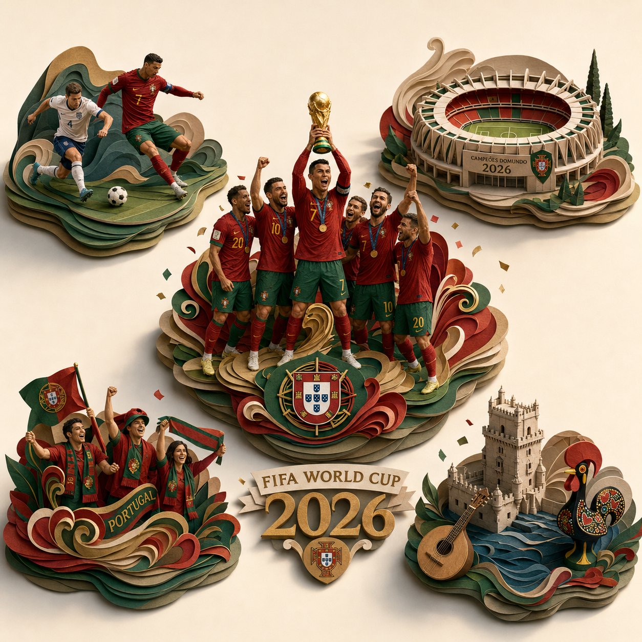 2026世界杯国家夺冠庆典3D纸雕艺术 / 2026 Fifa World Cup Championship Paper Sculpture Diorama,人像与摄影,人像、电影感、排版,案例输出图 1