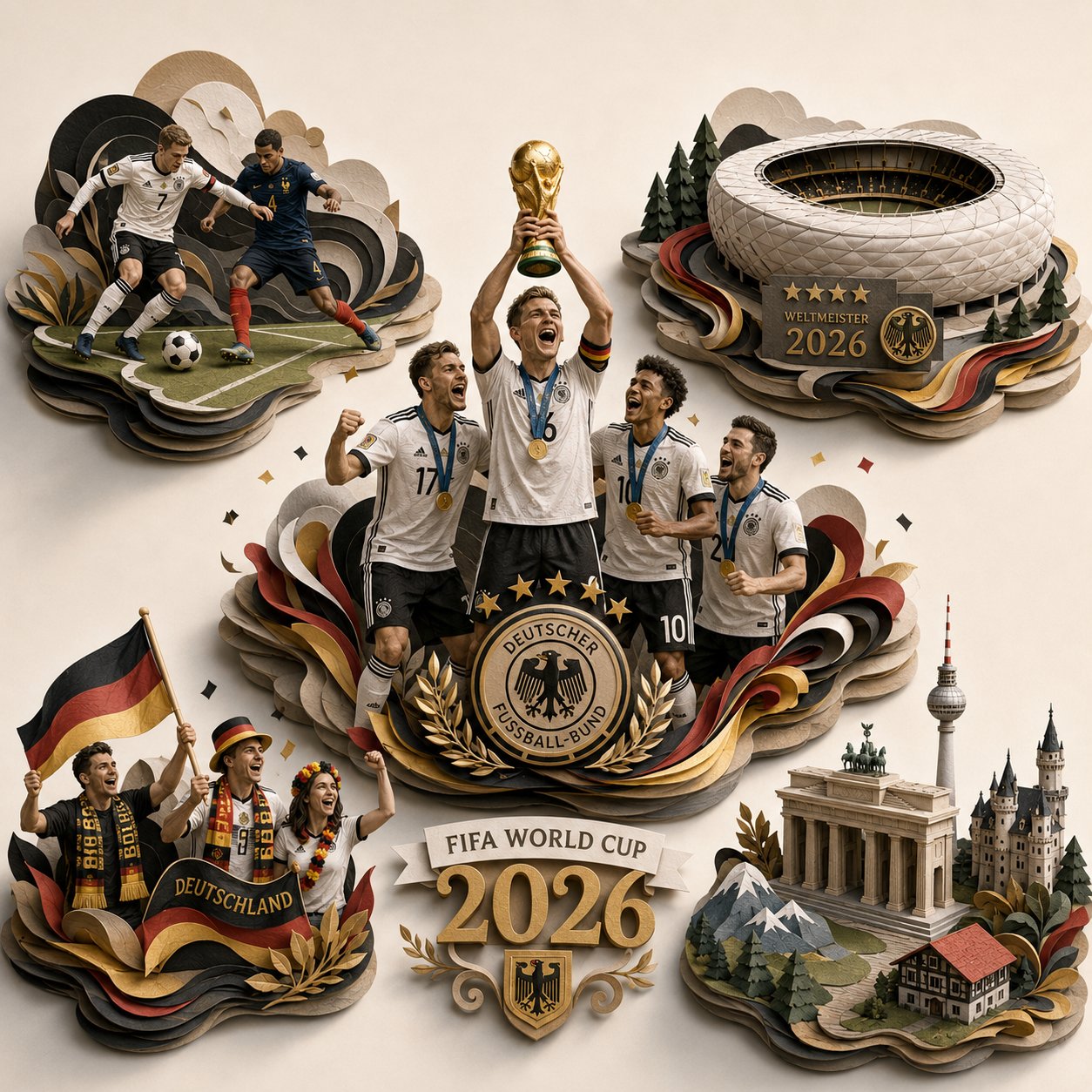 2026世界杯国家夺冠庆典3D纸雕艺术 / 2026 Fifa World Cup Championship Paper Sculpture Diorama，人像与摄影，人像、电影感、排版，案例输出图 2