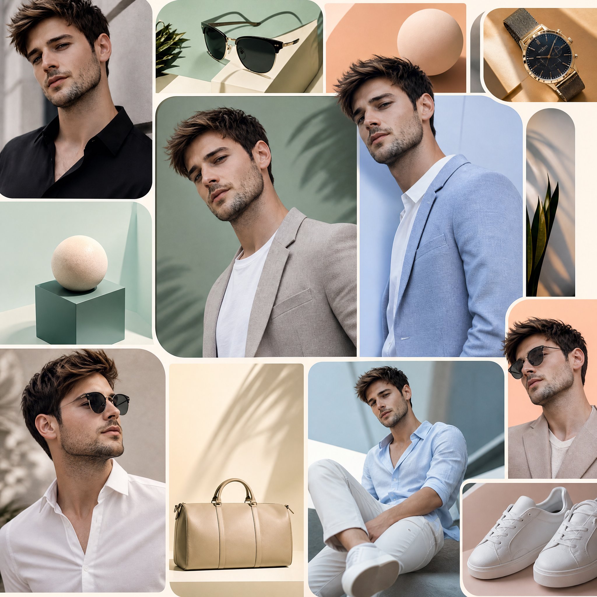 高级时尚便当网格构图人物一致性海报 / Fashion Bento Grid Identity Consistency Luxury Editorial,角色设计,时尚、海报、角色,案例输出图 1