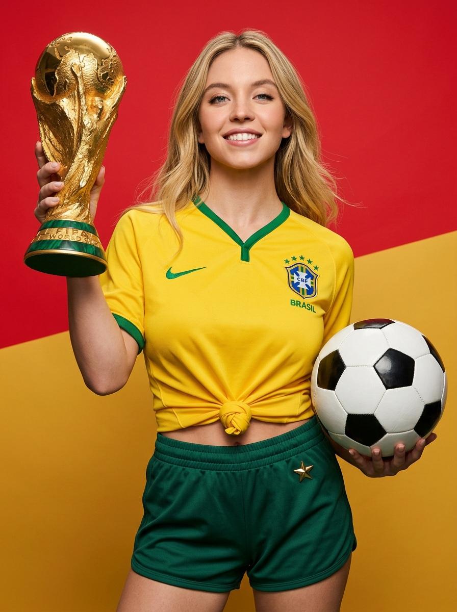 韩式商业摄影巴西球衣世界杯奖杯海报 / Korean Style Brazil Soccer Magazine Cover,人像与摄影,人像、海报、产品图,案例输出图 1