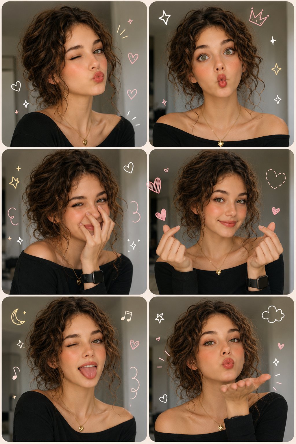 唯美少女六宫格俏皮表情拼贴画 / Ultra Realistic Young Woman Six Expression Portrait Collage,角色设计,人像、时尚、角色,案例输出图 1