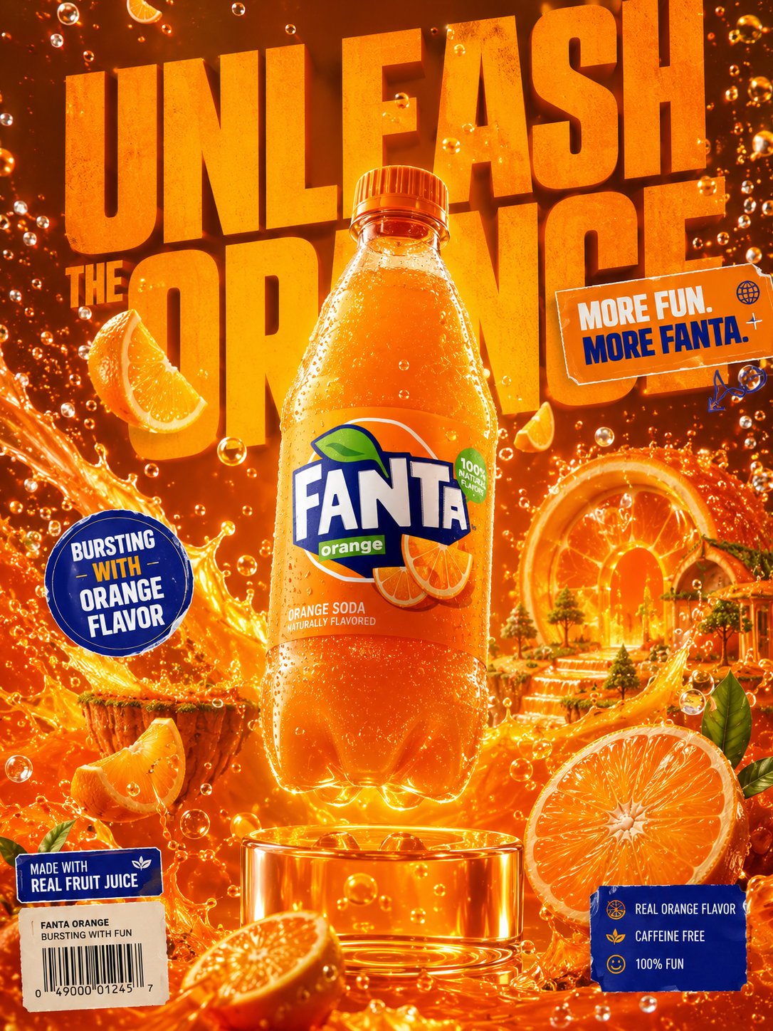 芬达橙味3D商业广告海报 / Premium Fanta 3d Commercial Poster Design,人像与摄影,人像、电影感、时尚,案例输出图 1