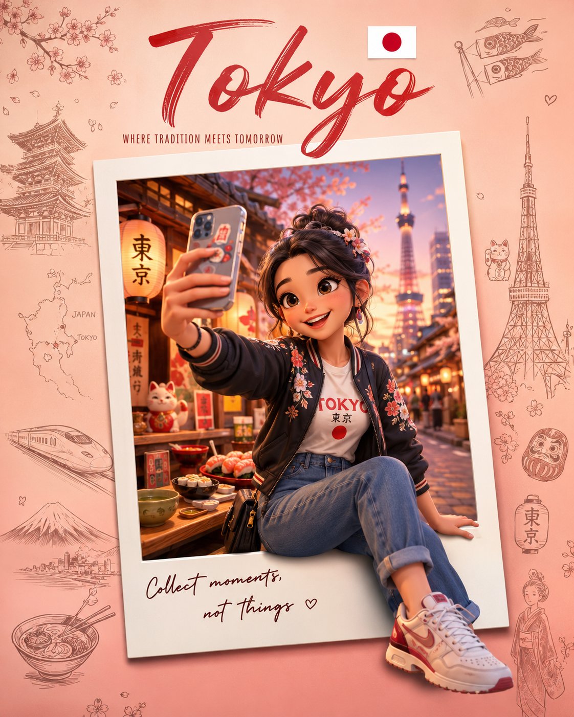 3D卡通皮克斯风格国家主题旅行海报 / 3d Pixar Style Collectible Country Travel Poster,角色设计,人像、电影感、时尚,案例输出图 1