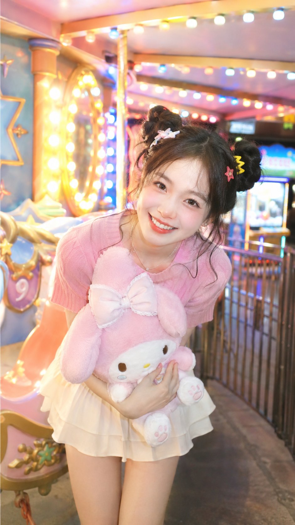柔光CCD风多巴胺元气双丸子头少女 / Soft Light Ccd Style Dopamine Energetic Portrait，角色设计，人像、角色、竖版，案例输出图 1