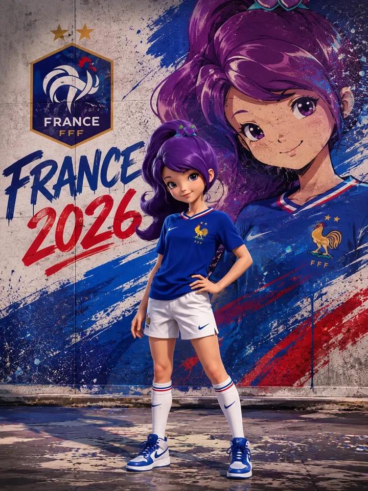阿根廷足球街头艺术海报紫发女孩 / Argentina Football Street Art Poster Purple Hair Girl，角色设计，人像、电影感、海报，案例输出图 2